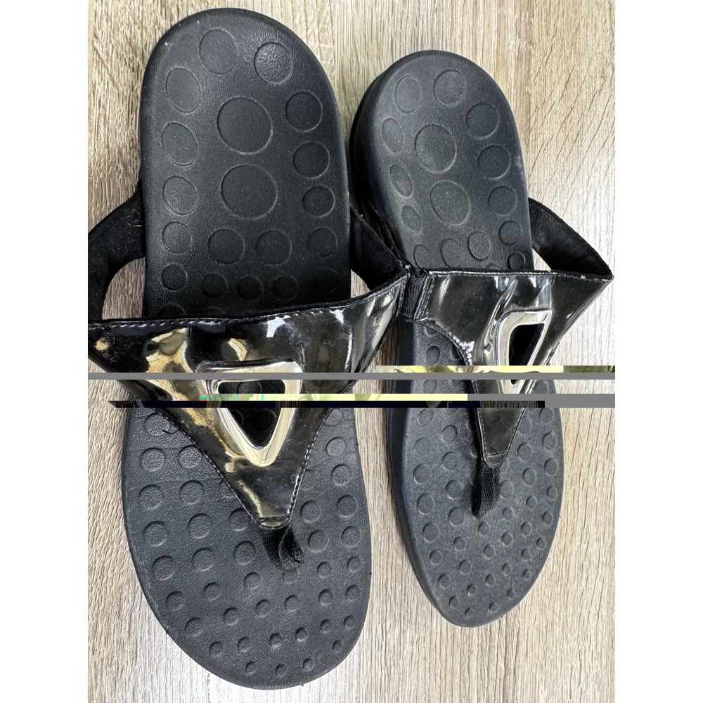 Orthoheel Flip Flops Black With Silver Ring EUC SB1